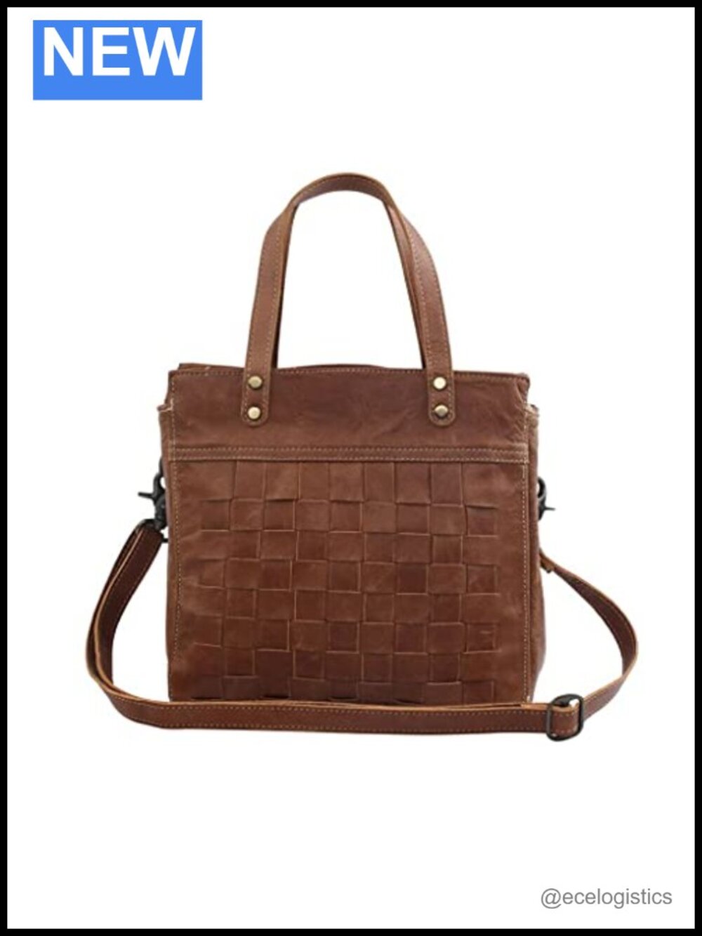 Myra Leather Cowhide Square Shoulder Bag Upcycled Handbag - Brown